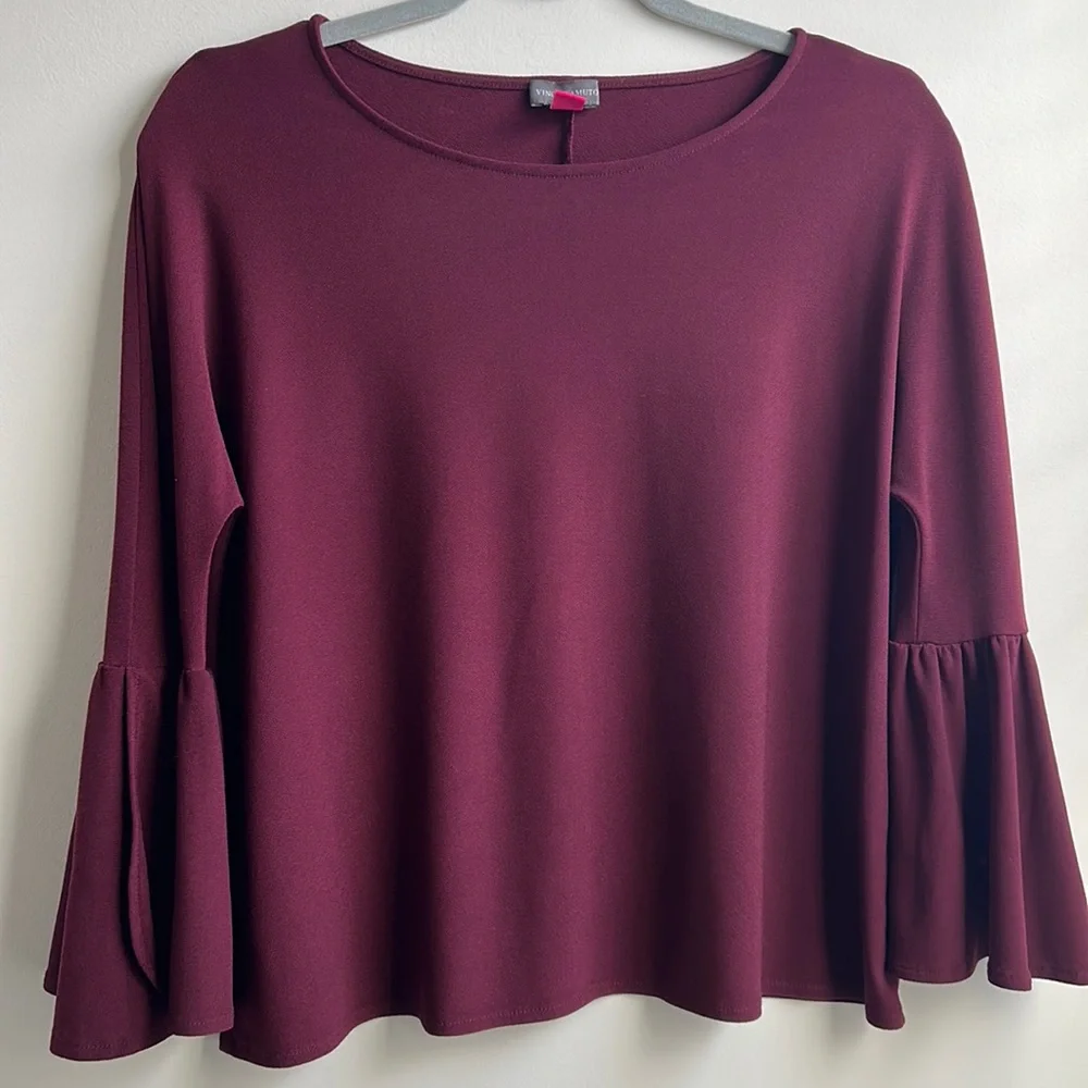 Vince Camuto Maroon Frill Sleeve Top, Size Small, Bohemian, Boatneck - Picture 1 of 4